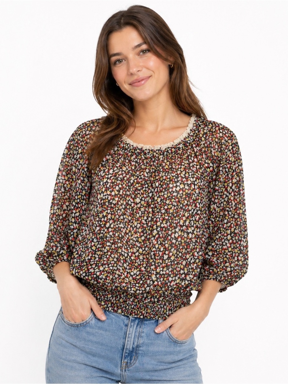 MODA International Floral Peasant Blouse